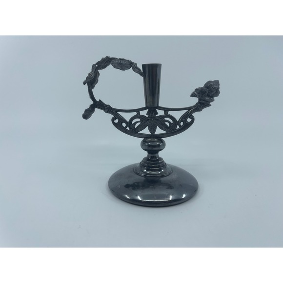 Aurora Antique Silver Triple Plate Candlestick Holder Ornate Floral Metal 5" - Picture 9 of 12